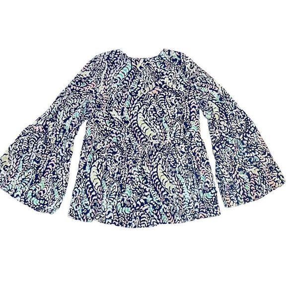Lilly Pulitzer Kahli Blue Grotto Bell Sleeve Top Size Small ML-114 - Picture 9 of 12